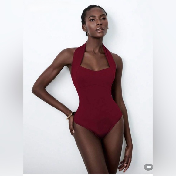 New NWT SHEIN red tank bodysuits medium Lumivelle halter Maija twist open back - Picture 7 of 9